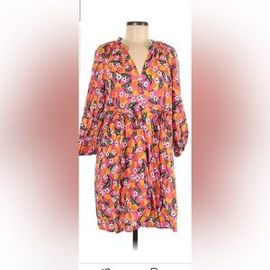 Draper James Orange Blossom Casual Dress- Shift V-Neck 3/4 Sleeves- Size L